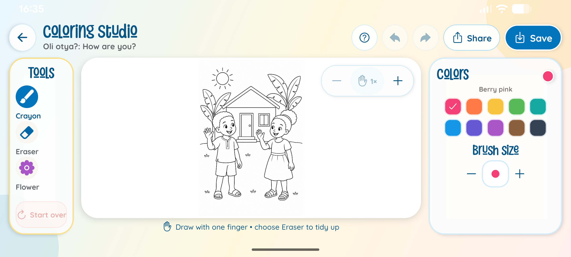 Baby Steps app screen: Create with the new word